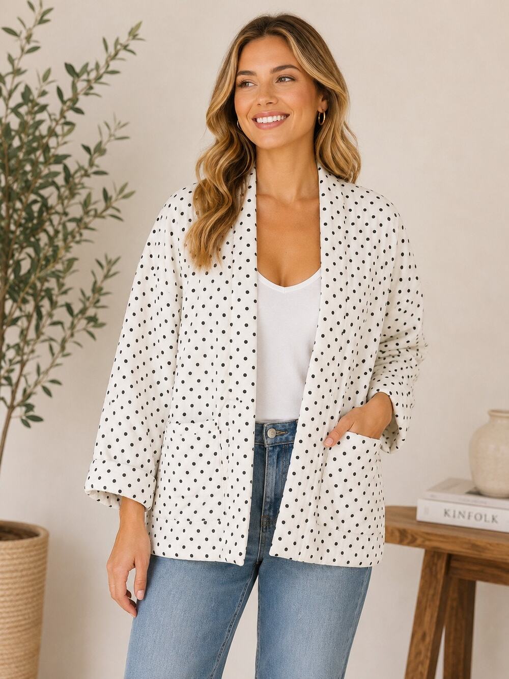 Polka Dot Quilted Jacket Size XL